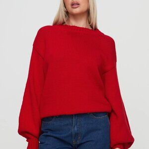 Princess Polly Harmony Balloon Sleeve Knit Sweater in Red, Size S/M